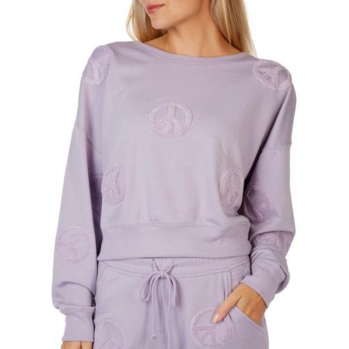 Juniors Peace Sign Tufted Long Sleeve Lounge Pull