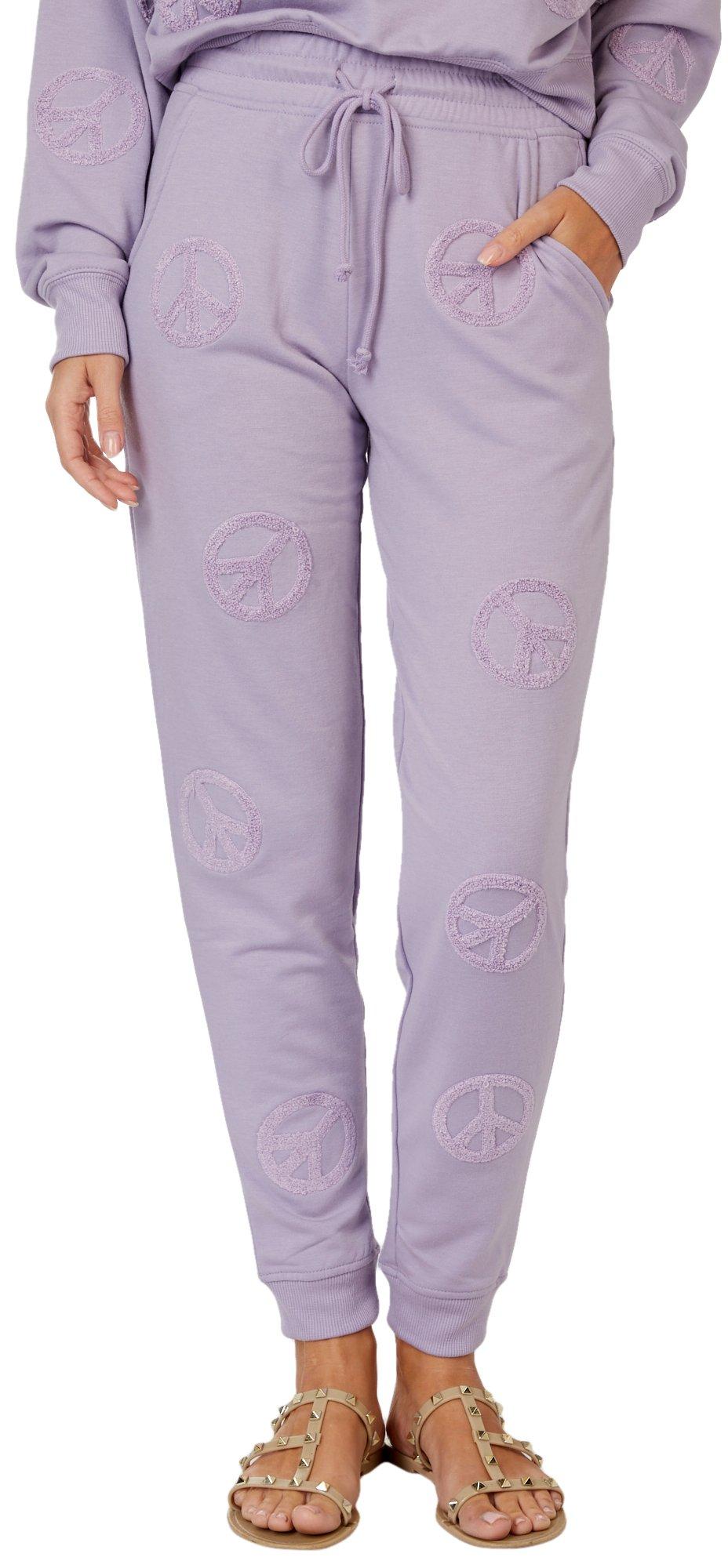 Pink Rose Juniors Peace Sign Tufted Jogger Lounge Pant