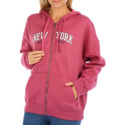 Pink Rose Juniors New York Zip Front Hooded Jacket