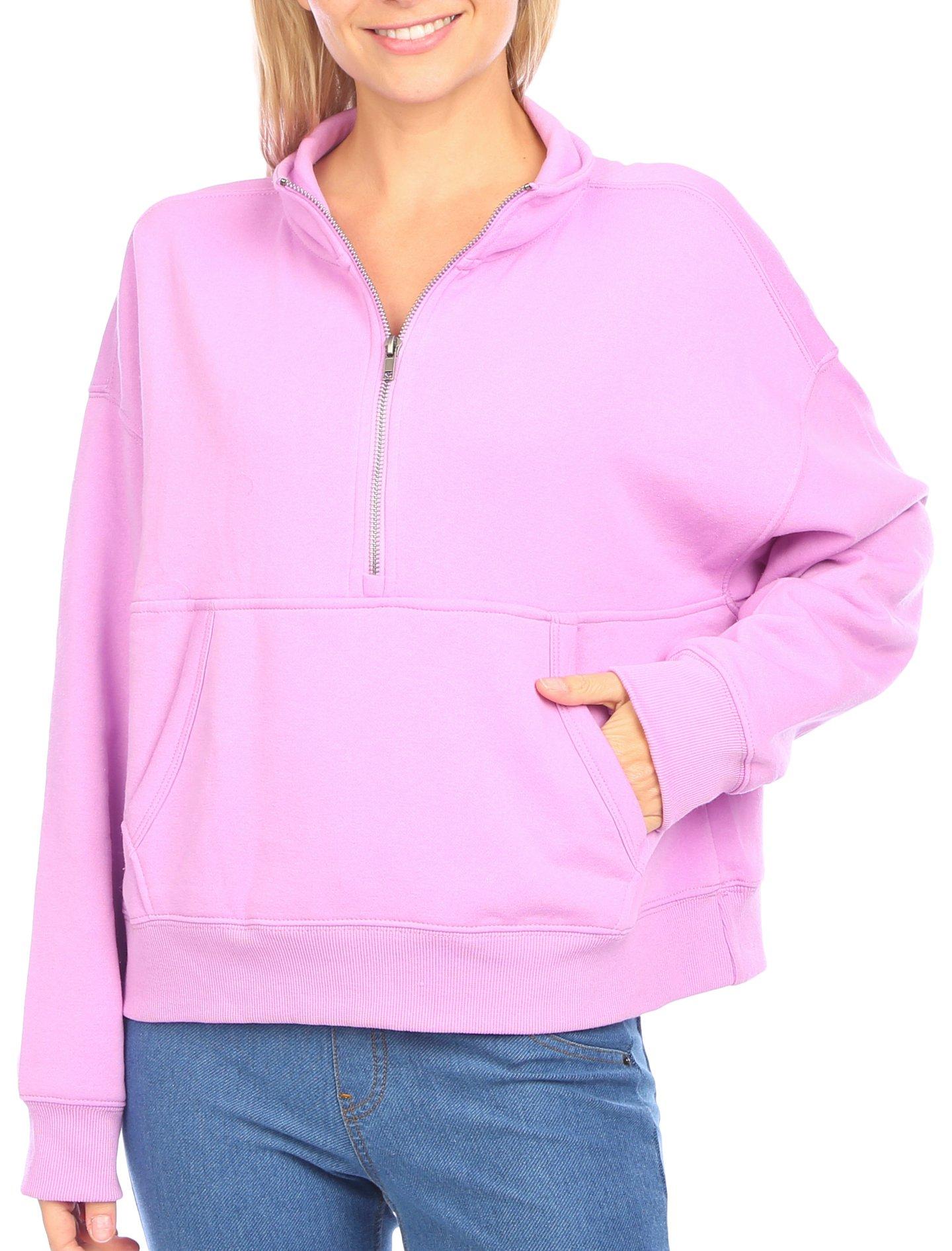Pink Rose Juniors Zip Placket Long Sleeve Sweatshirt