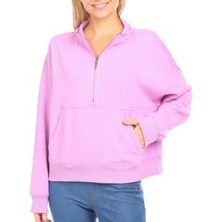 Pink Rose Juniors Zip Placket Long Sleeve Sweatshirt