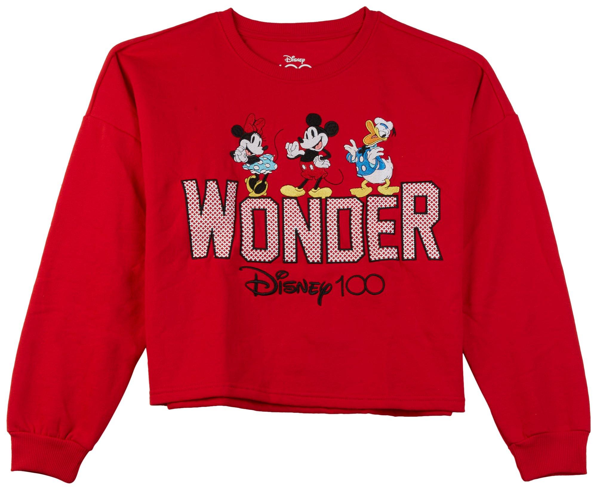 Disney Juniors Embroidered Disney 100 Long Sleeve Sweater