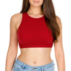 Cotton Candy Juniors Solid High Neck Cropped Ribbed Tank