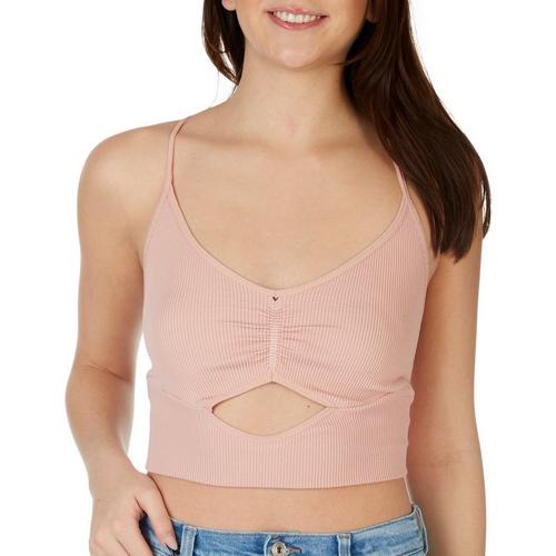 Poof Juniors Ribbed Key Hole Cropped Sleeveless Top
