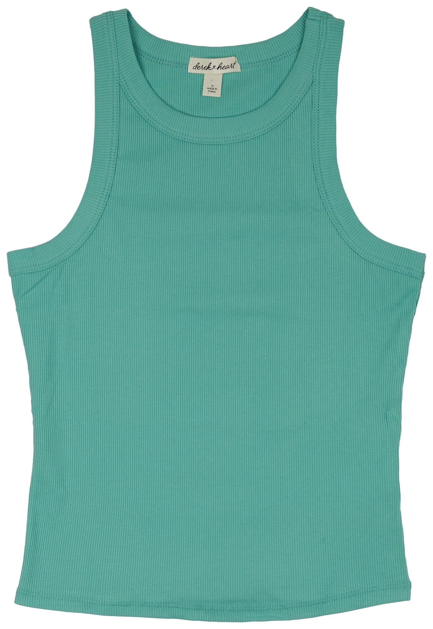 Juniors Solid Ribbed Knit High Neck Sleeveless Top