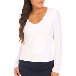 Juniors Solid V-Neck Long Sleeve Top