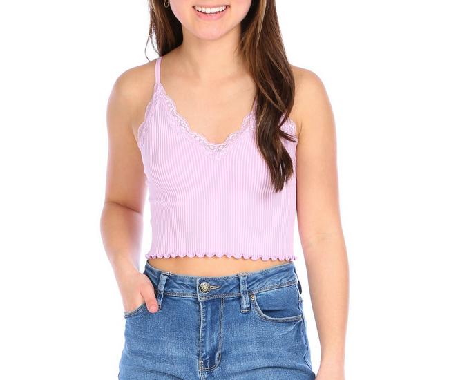 Modal Crop Cami with Lace Trim - Bright lilac