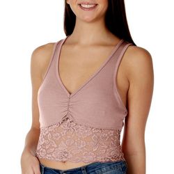 Bozzolo Juniors Solid Ribbed Front Shirred Lace Crop Top