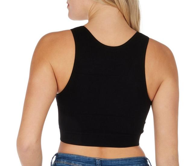 BOZZOLO Juniors Solid Seamless Ribbed Deep V Neck Crop Top