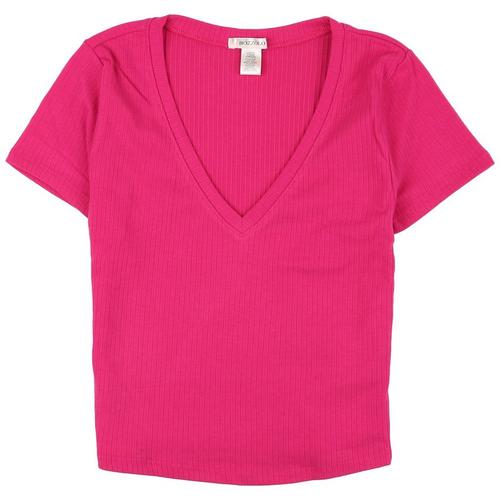BOZZOLO Juniors Solid V-Neck Crew Cropped Top