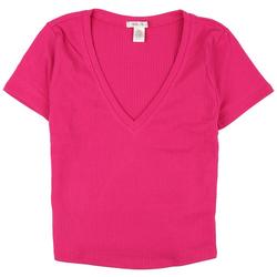 Juniors Solid V-Neck Crew Cropped Top