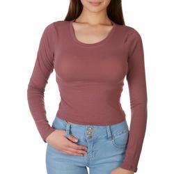 Juniors Solid Crew Neck Long Sleeve Cropped Tee