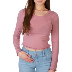 Bozzolo Juniors Solid Lettuce Hem Long Sleeve Cropped Tee