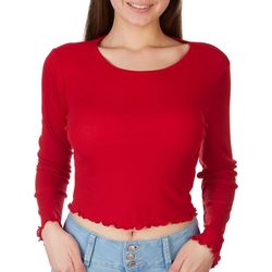 Bozzolo Juniors Solid Ribbed Lettuce Long Sleeve Cropped Tee