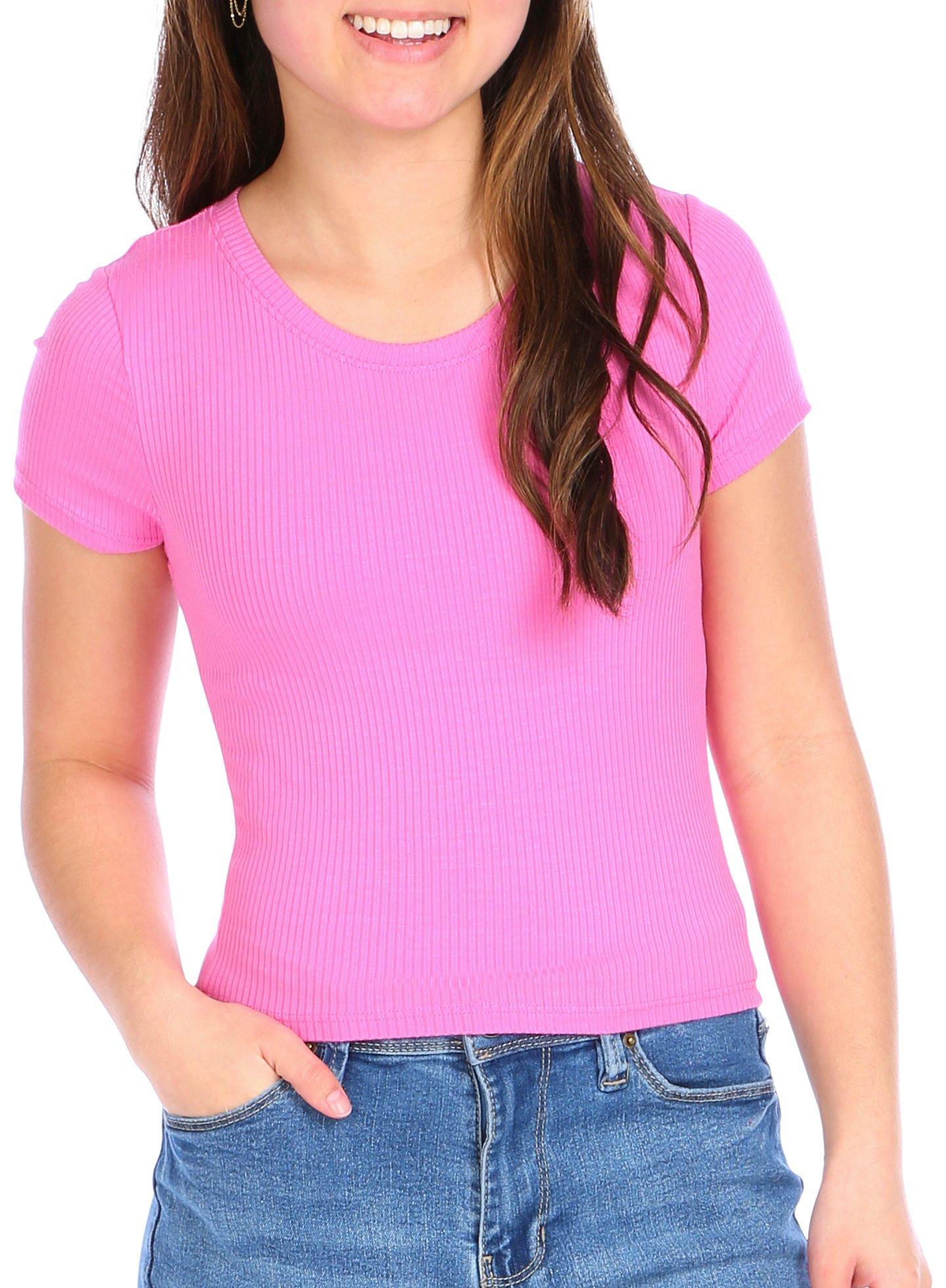 Juniors Soft Ribbed Crew Neck Cropped Top