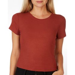 BOZZOLO Juniors Solid Micro Ribbed Short Sleeve Crop Top