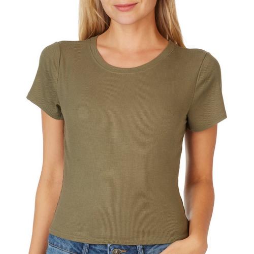 BOZZOLO Juniors Solid Micro Ribbed Short Sleeve Crop