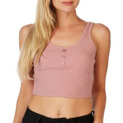 Juniors Ribbed Henley Cropped Top