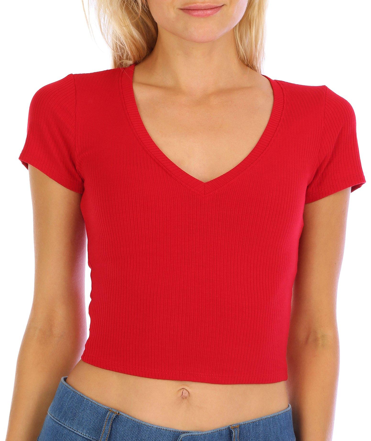 Juniors V-Neck Crew Cropped Top