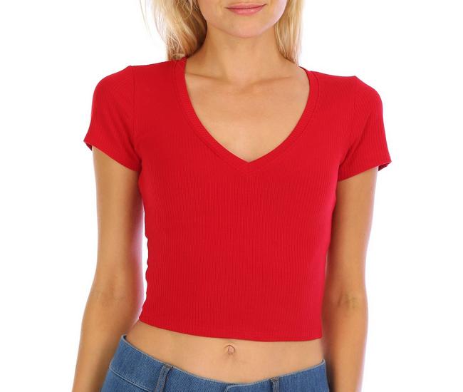 Women's Derek Heart Basic Long Sleeve Shirt Red Size L open