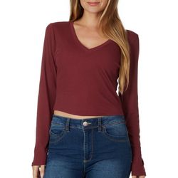 Bozzolo Juniors Solid Ribbed V Neck Long Sleeve Crop Tee