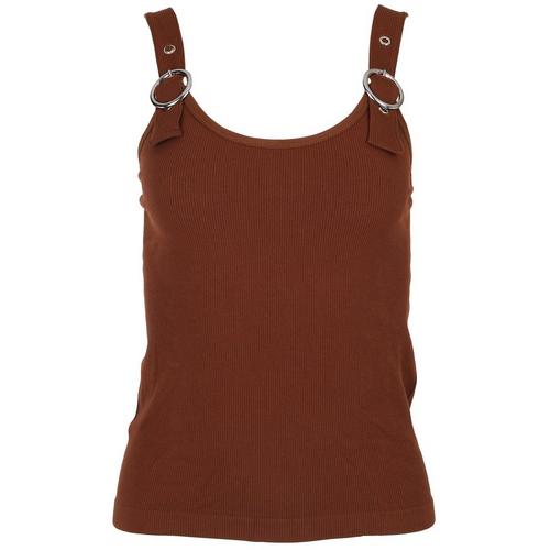Juniors Solid Ribbed Buckle Strap Seamless Tank Top