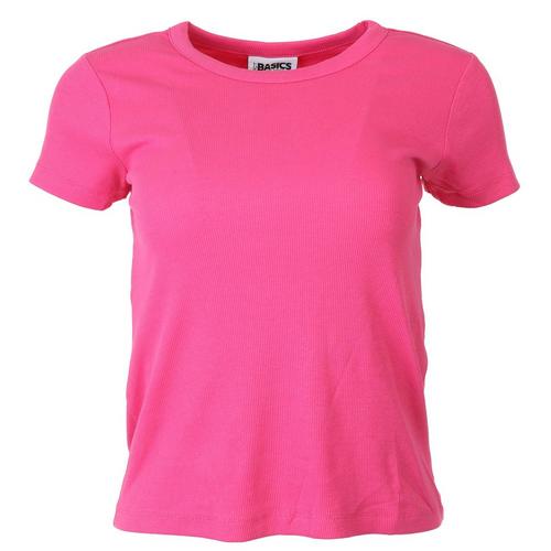 Juniors Solid Ribbed Short Sleeve Top