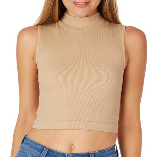 Juniors Solid Seamless Ribbed Mock Neck Tank