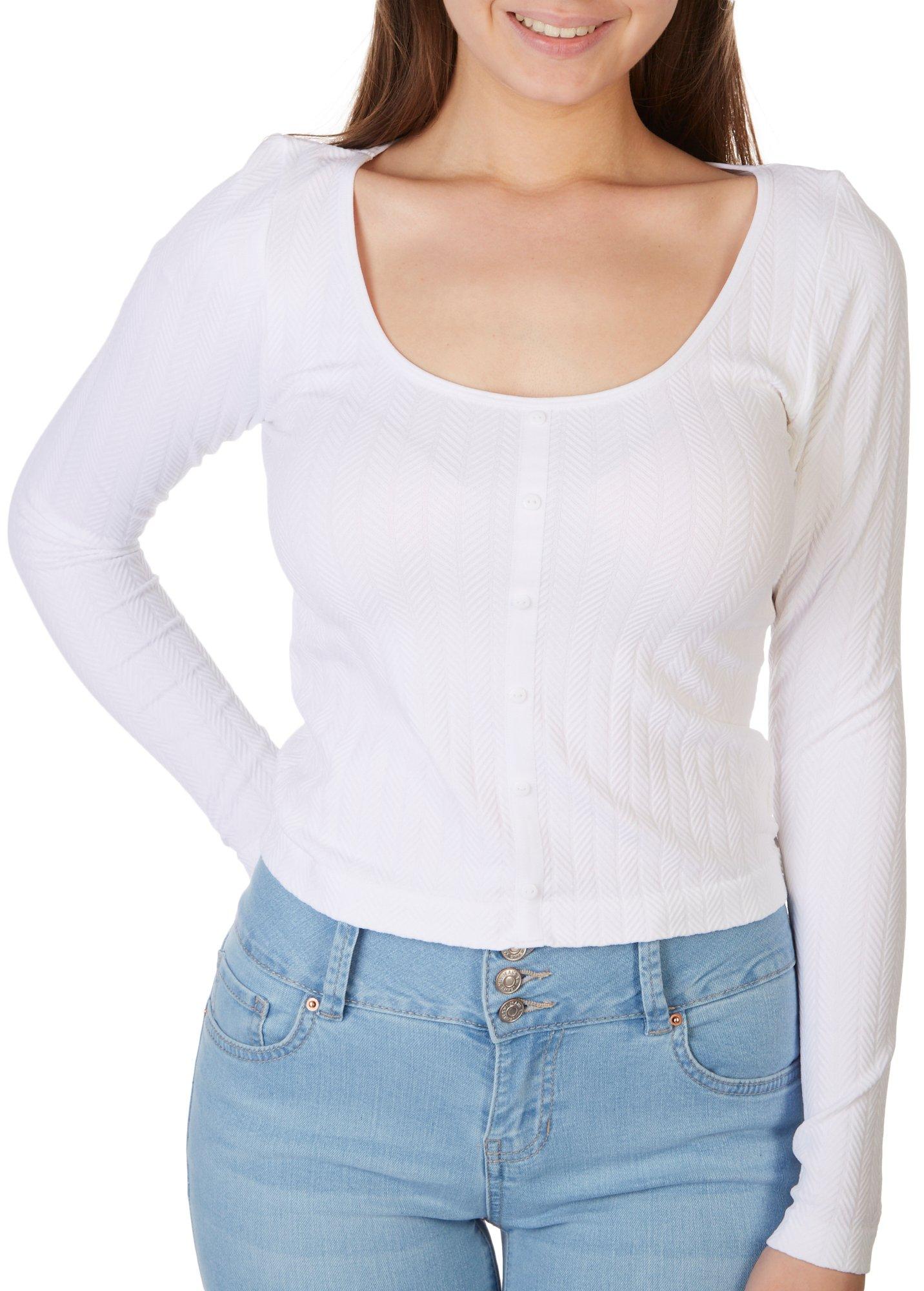 Full Circle Trends Juniors Solid Chevron Knit Crop Tee