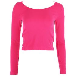 Juniors Solid Seamless Ribbed Scoop Neck Long Sleeve Top