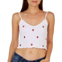 Jolie & Joy Juniors Solid Ribbed Embroidered Strawberry Cami