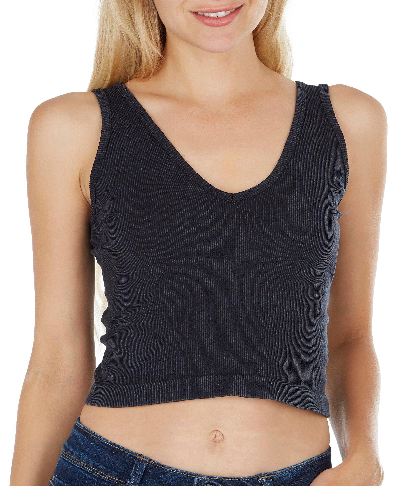 Juniors Heathered Ribbed V Neck Tank Top