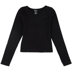 Juniors Solid Ribbed Seamless Long Sleeve Crew Neck Top