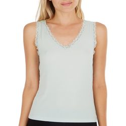 No Comment Juniors Solid Ribbed Lace Knit Tank