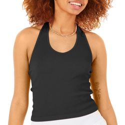 No Comment Juniors Solid Ribb Haalter Sleeveless Top