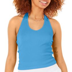 No Comment Juniors Solid Ribb Haalter Sleeveless Top