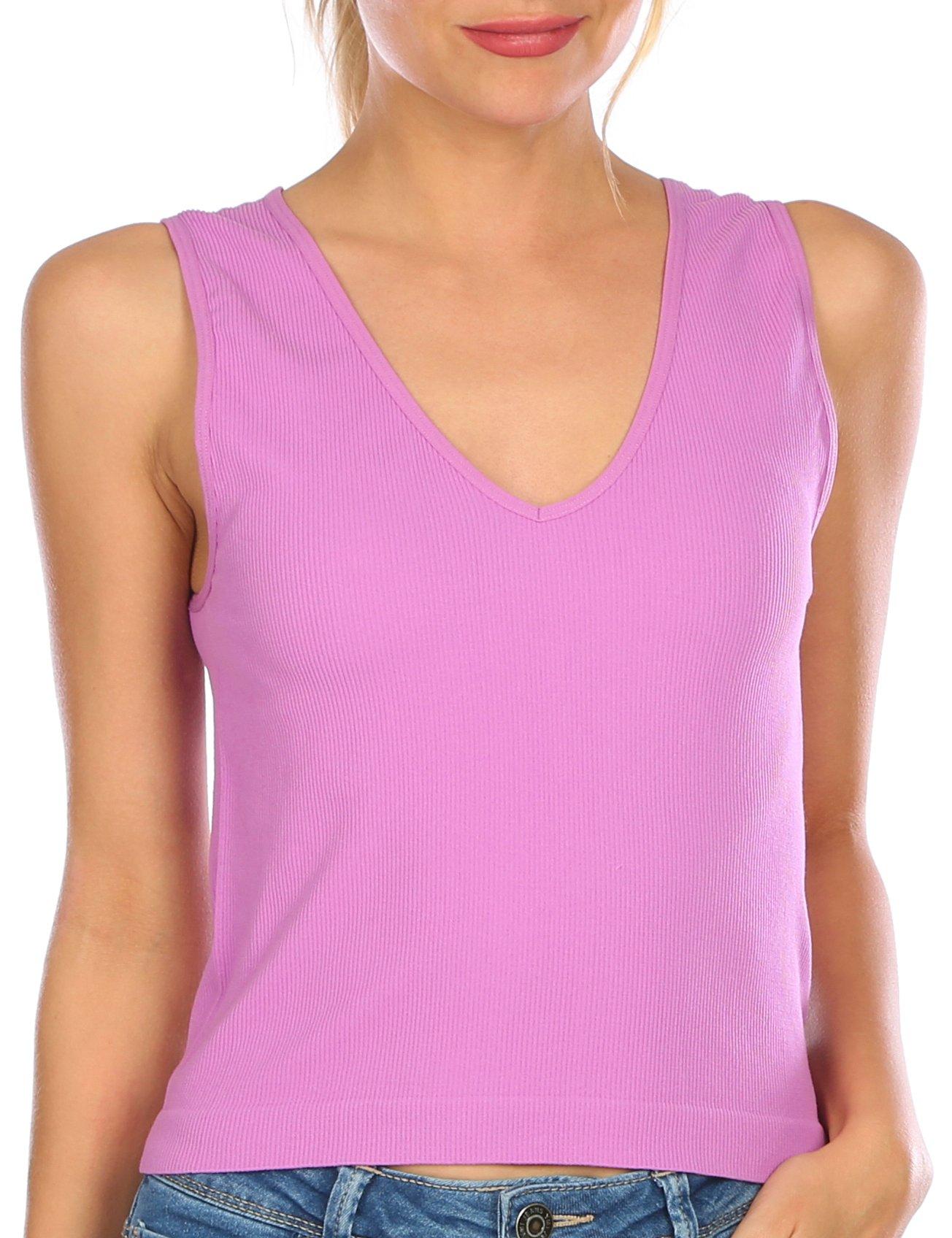 Juniors Solid Insta Smooth Ribbed V Neck Cropped Tank
