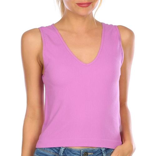 Juniors Solid Insta Smooth Ribbed V Neck Cropped