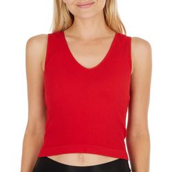 Juniors Solid Insta Smooth Ribbed V Neck Cropped Tank