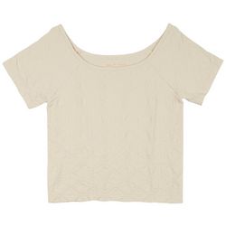 Pink Rose Juniors Soft Textured Crew Neck Cropped Top