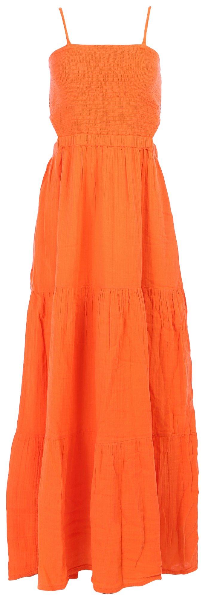 Juniors Solid Smocked Tiered Maxi Dress