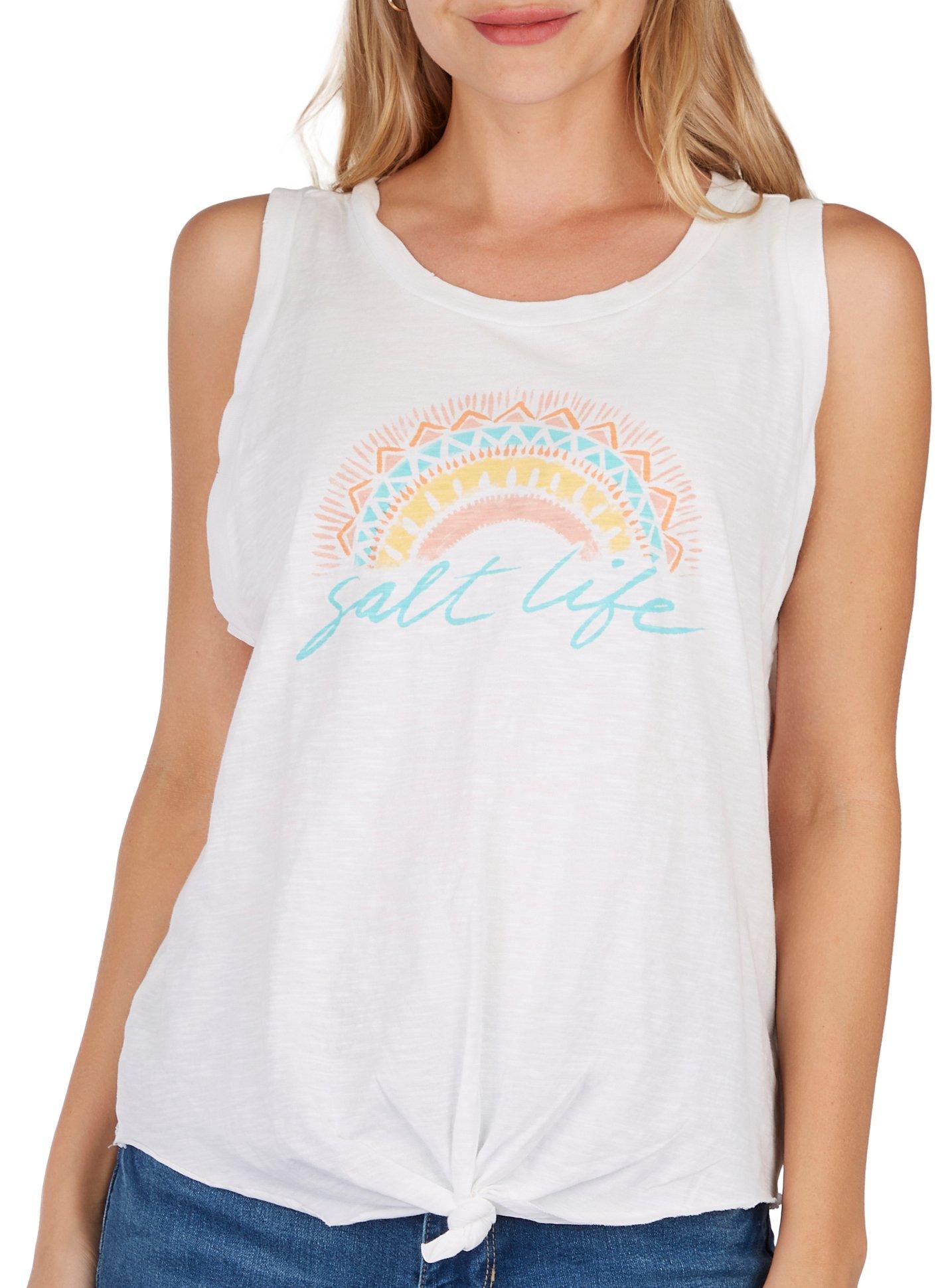 Juniors Boho Sun Front Tie Tank Top
