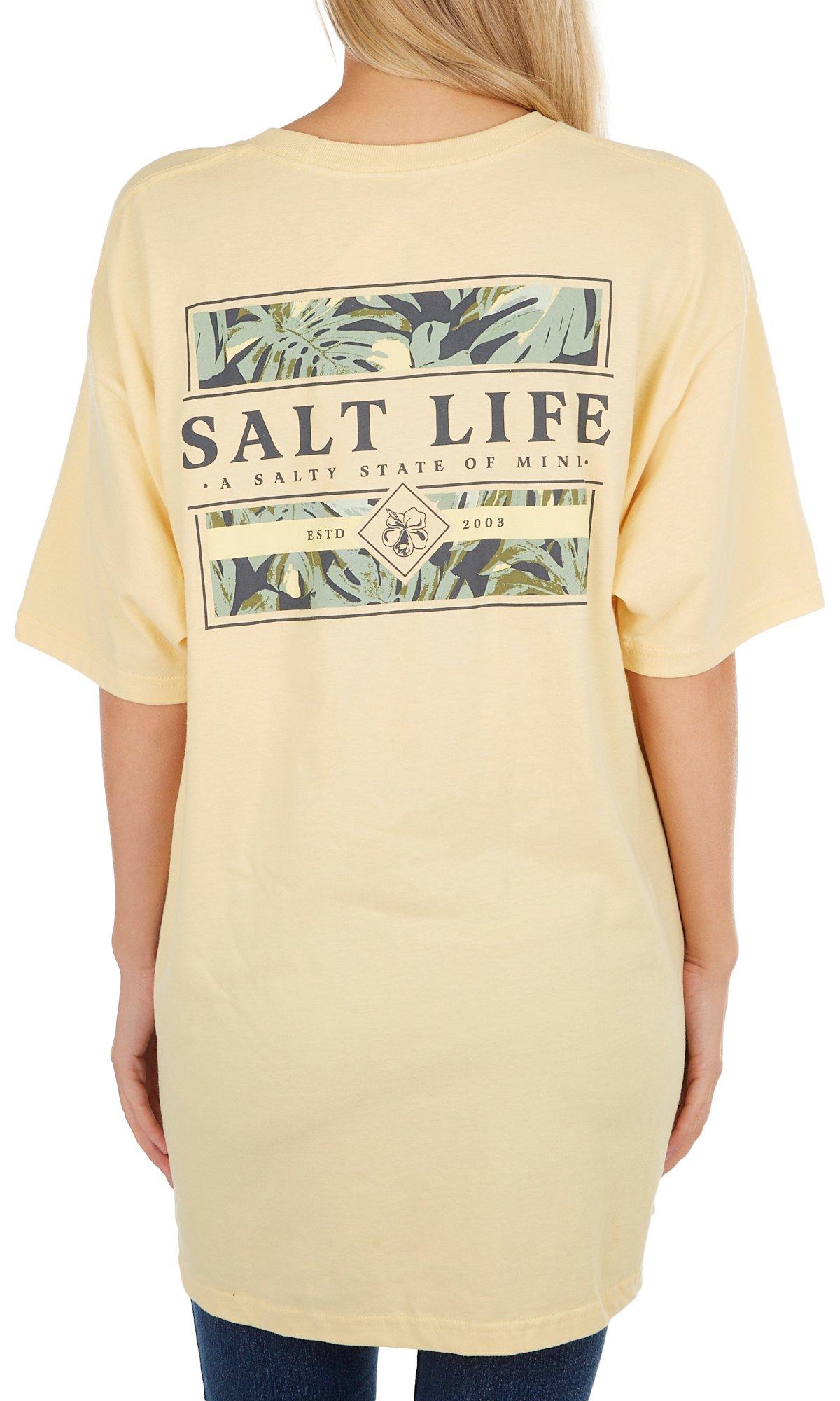 Juniors Palm Leaf Short Sleeve Top