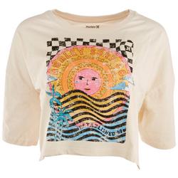 Juniors Psychedelic Surf Boyfriend Cropped Tee