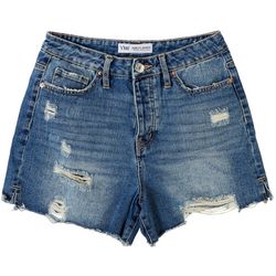 YMI Juniors 3 in. Solid One Button Distressed Mom Short