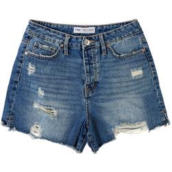 Juniors 3 in. Solid One Button Distressed Mom Short