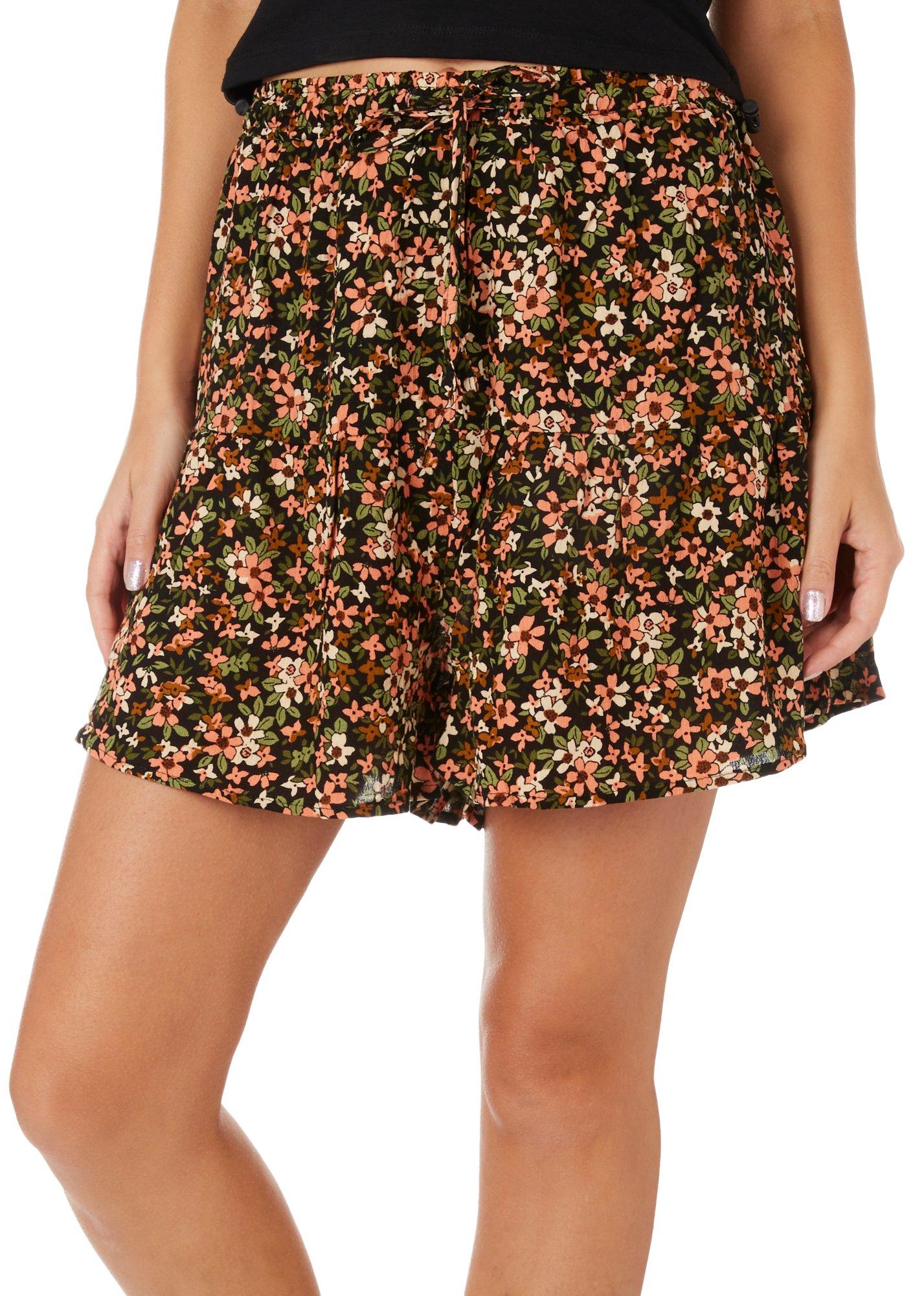 YMI Juniors 3 in. Floral Tiered Drawstring Short