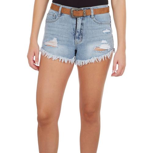 Juniors Belted Fearless Curvy Short High-Rise Shorts