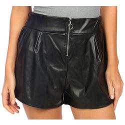 Front Zip Faux Leather Solid Shorts