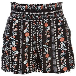 Be Bop Juniors Floral Print Smocked Crepon Shorts